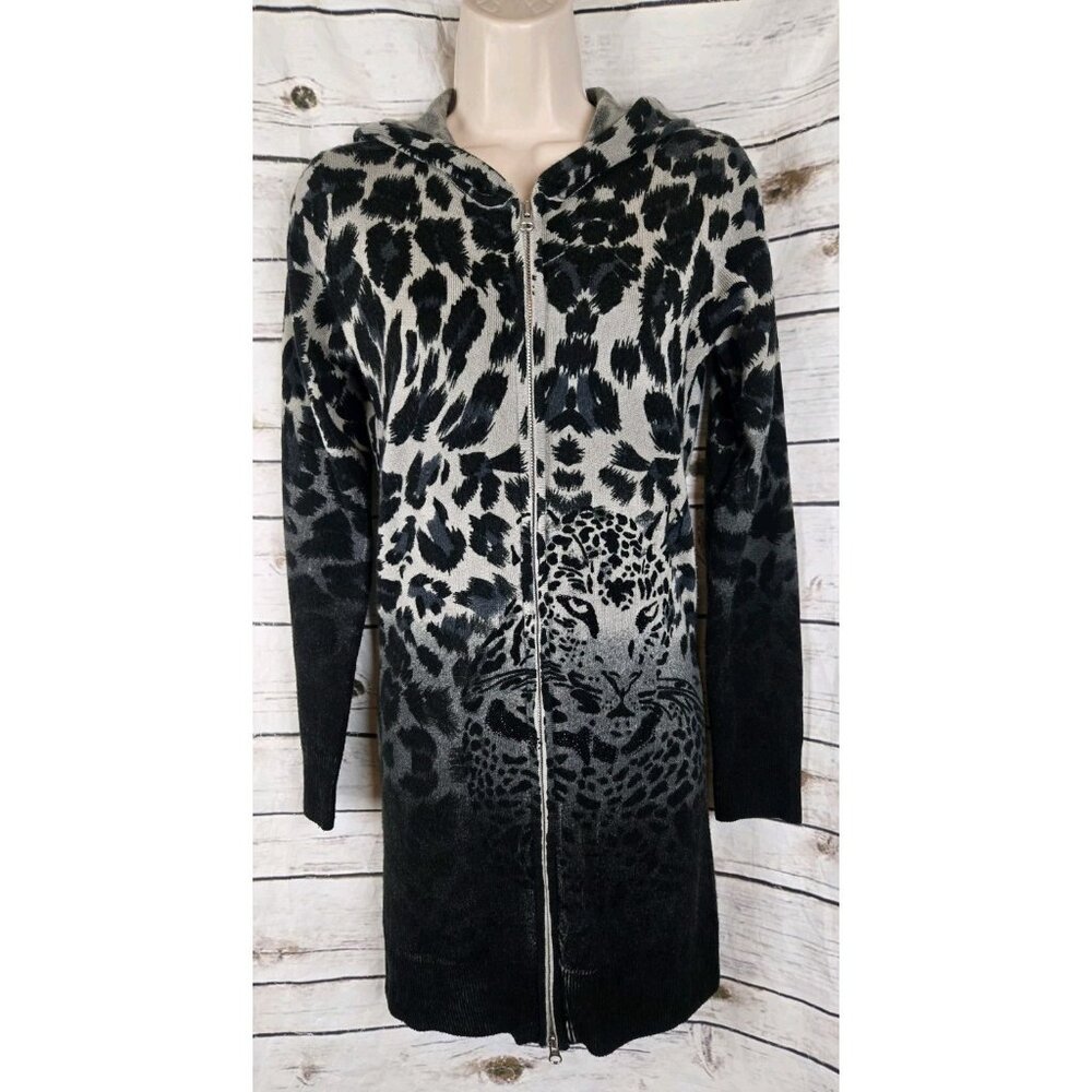 Raw7 Animal Tiger Sweater Cardigan M Full Zip Long Acrylic 90's Y2K Bling